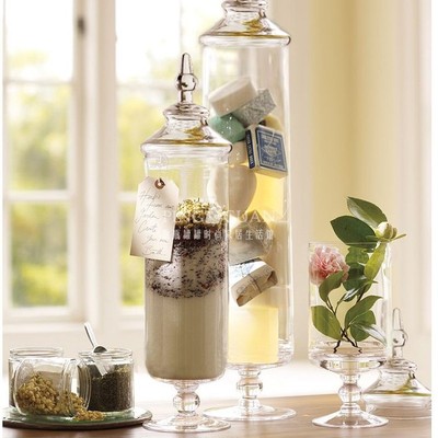 宝塔尖顶带盖大号玻璃糖r果v罐美式透明储物罐电视柜样板间装饰摆