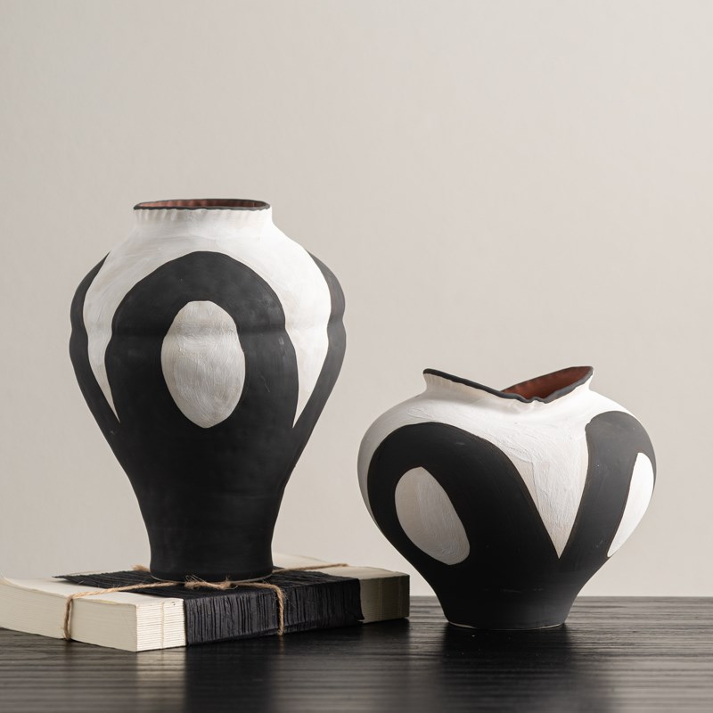 侘寂风法式中古风陶瓷花瓶复古做旧E陶罐民宿黑色花器家居客厅摆