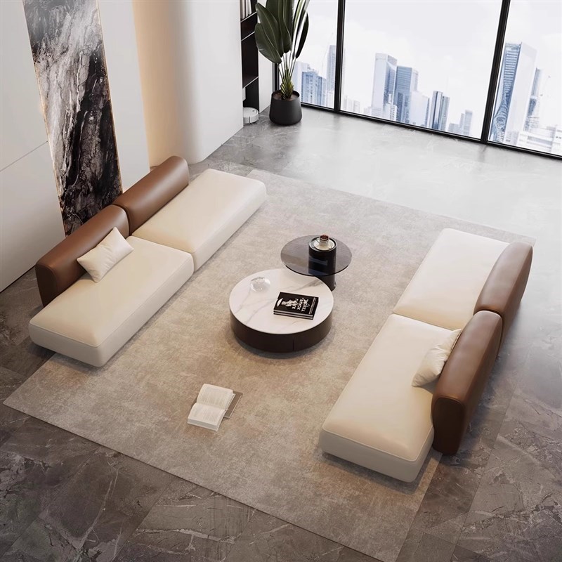 轻奢高级感美容院服装店铺u半圆弧形办公室大厅休息区接待沙发组