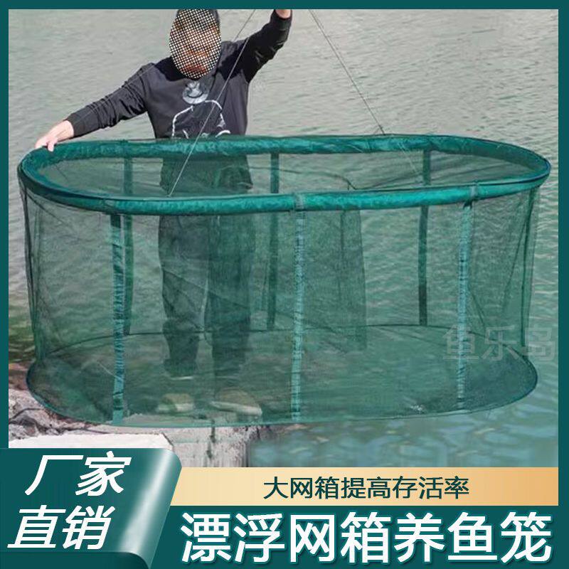 新款拉链养鱼网箱养殖网箱存鱼漂浮暂养鱼护防逃网笼折叠装鱼笼