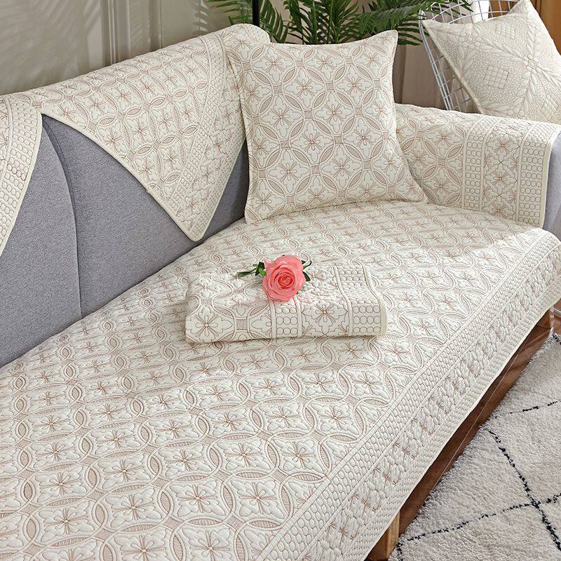 纯棉沙发垫四季通用简约现代全棉布艺实木双面坐垫防滑靠背套罩巾