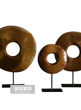 北欧家居陶瓷O型圆环装饰摆件 创意圆形M工艺品客厅玄关桌面摆设