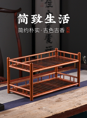 缅甸花梨双层桌面置物架红木x家用多宝阁茶壶架实木茶杯茶具展示