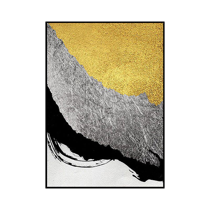 纯手绘大型抽象油画黑白金银现代入口挂画美式R客厅走廊装饰竖版