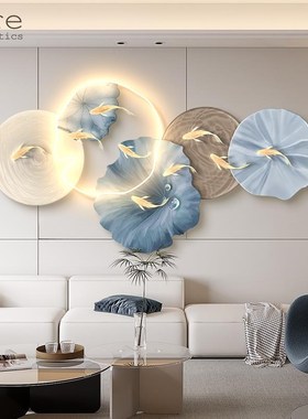 九鱼图客厅装饰画创意设计uLED灯发光壁画现代轻奢沙发背景墙挂画