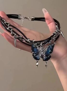 甜酷渐变蝴蝶项链女新款小众设计高级感锁骨链网红爆款辣妹风颈链