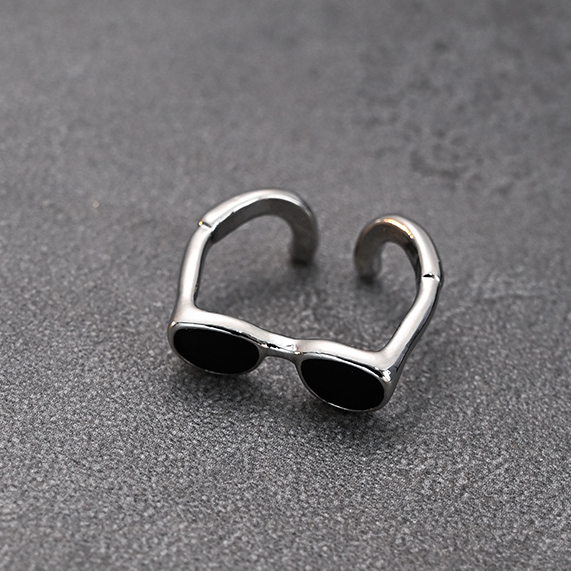 复古黑色墨镜戒指男女小众设计高级感食指戒情侣开口可调节指环潮