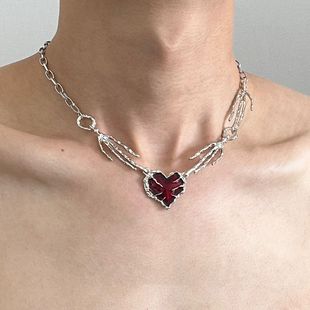 朋克红色爱心项链男小众嘻哈高级设计感夸张暗黑辣妹锁骨链女颈链