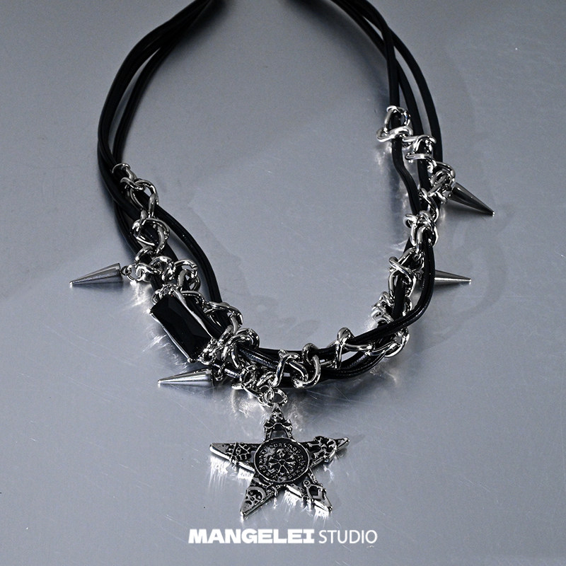 辣妹风五角星皮质项链设计感高级