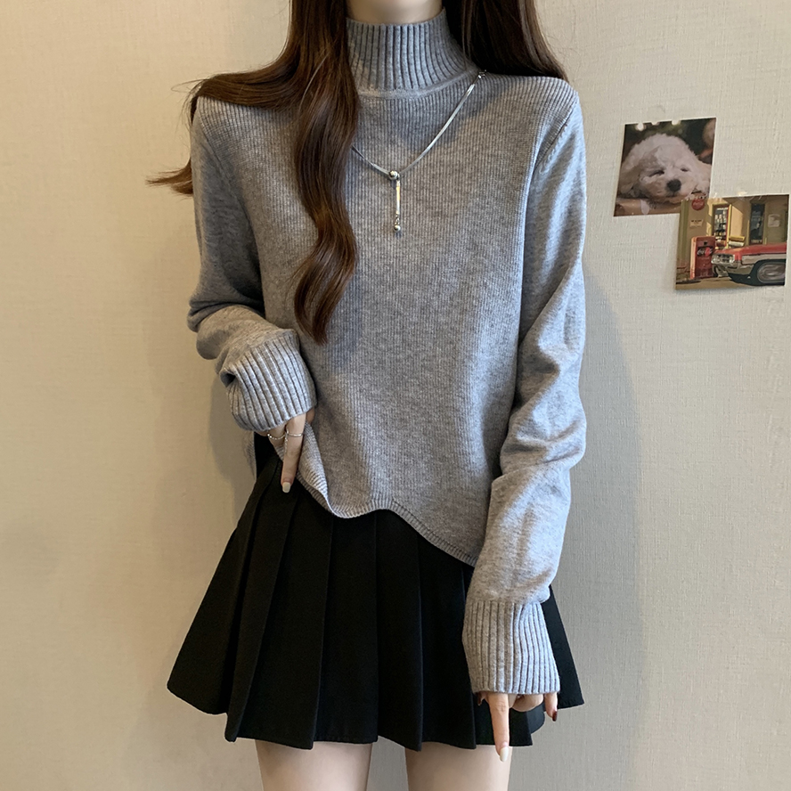 外贸出口清仓捡漏内搭半高领针织衫毛衣女秋款大码打底衫微胖mm显