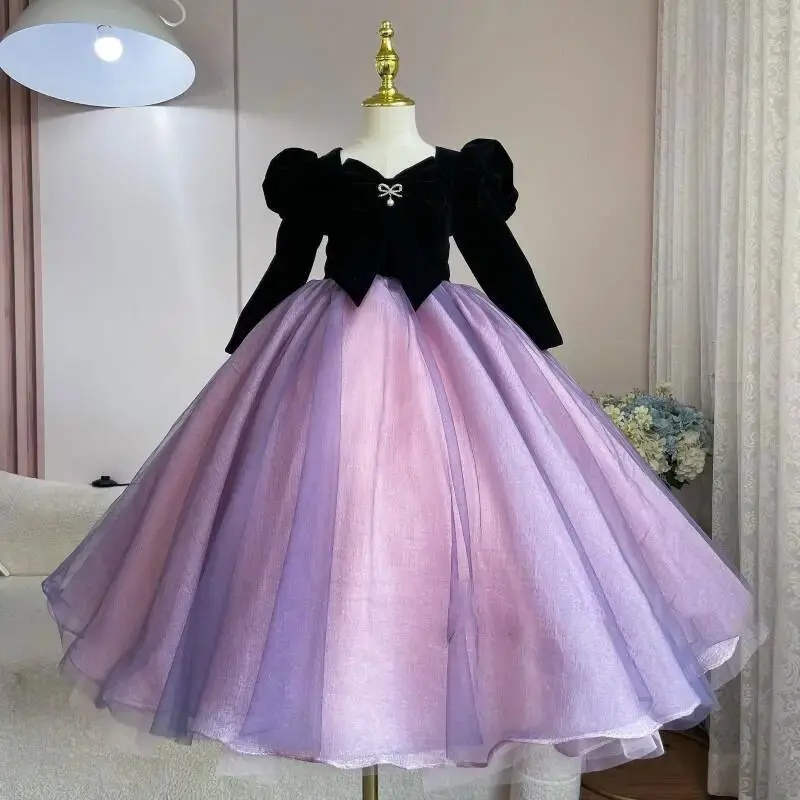 儿童演出服女童晚礼服轻奢小众高端女孩生日公主裙主持人钢琴演奏