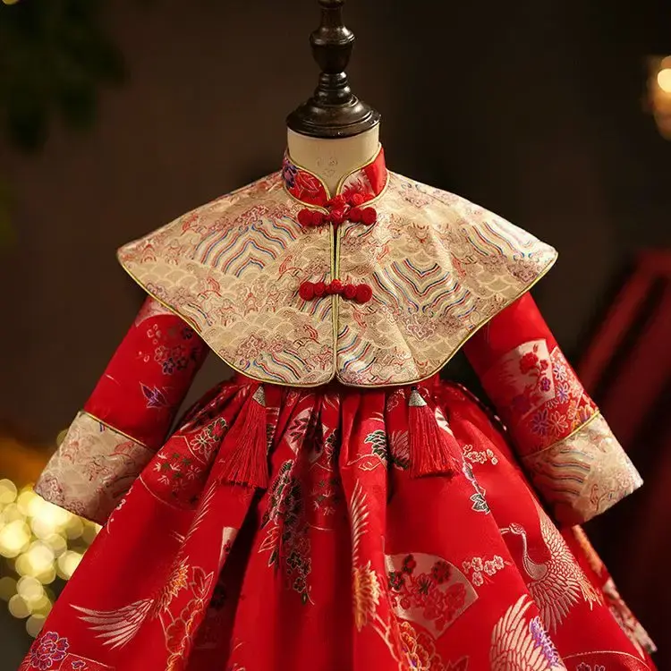 中小童春夏服装女童国风唐装包屁连体哈衣女宝宝周岁礼服满月百天