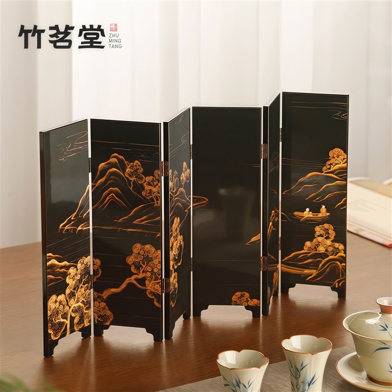 新中式漆器双面桌面n小屏风客厅玄关挡板隔断茶空间古典装饰礼盒