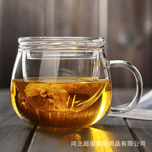玻璃杯透明水杯家用茶杯玻璃泡茶杯带把茶虑茶水杯带盖水杯