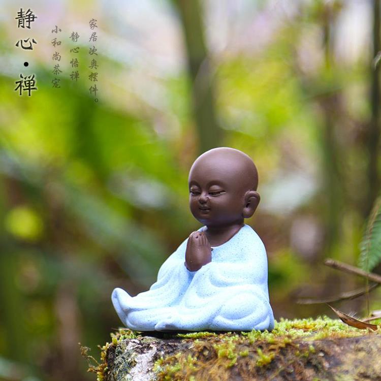 宜兴紫砂人物小和尚茶宠摆件多肉盆景小沙弥鱼缸造景精品家居饰品