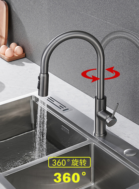 德国高斯里黑色抽拉旋转厨房冷热水龙头水槽洗菜盆枪灰色阳台龙头