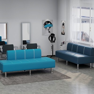 美发店休息区沙发理发店沙发等候椅网红发廊客人长V条专用等待椅