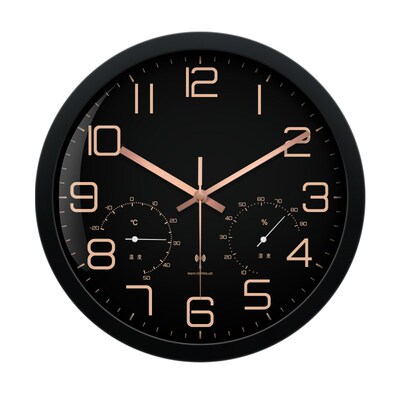 简约客厅个性挂钟电波机芯家用时钟带H温湿度静音免打孔石英钟钟