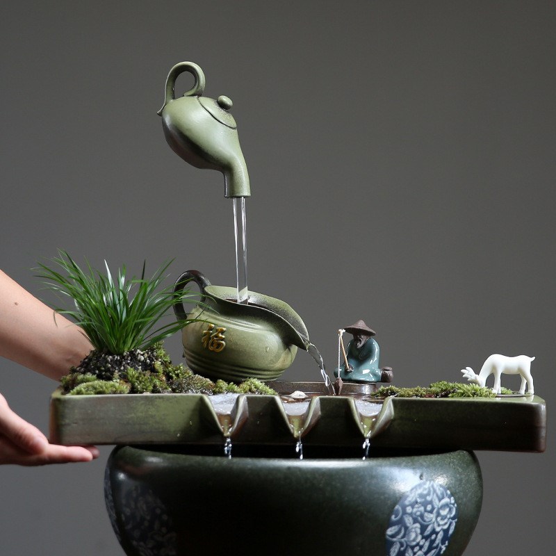 循环流水陶罐生态j缸装饰品庭院造景流水配件喷泉出水口养鱼缸搭