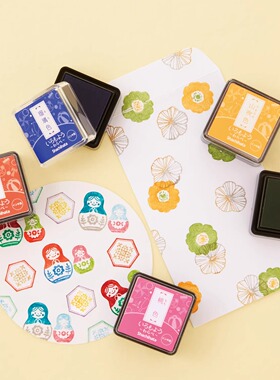 日本Shachihata旗牌印台和风自然色彩色手指画橡皮章手帐油性印泥方形迷你印泥油性颜料色模样mini官方旗舰店