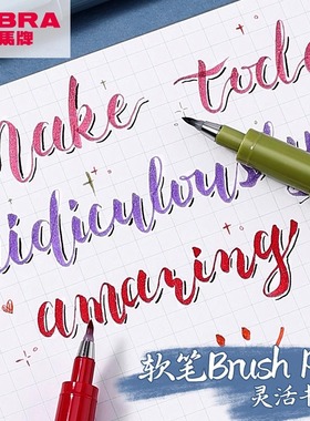 日本zebra斑马软笔烟熏秀丽笔彩色brush pen英文花体字手写贺卡书法笔练字帖成人软头笔海绵头小楷WF9旗舰店