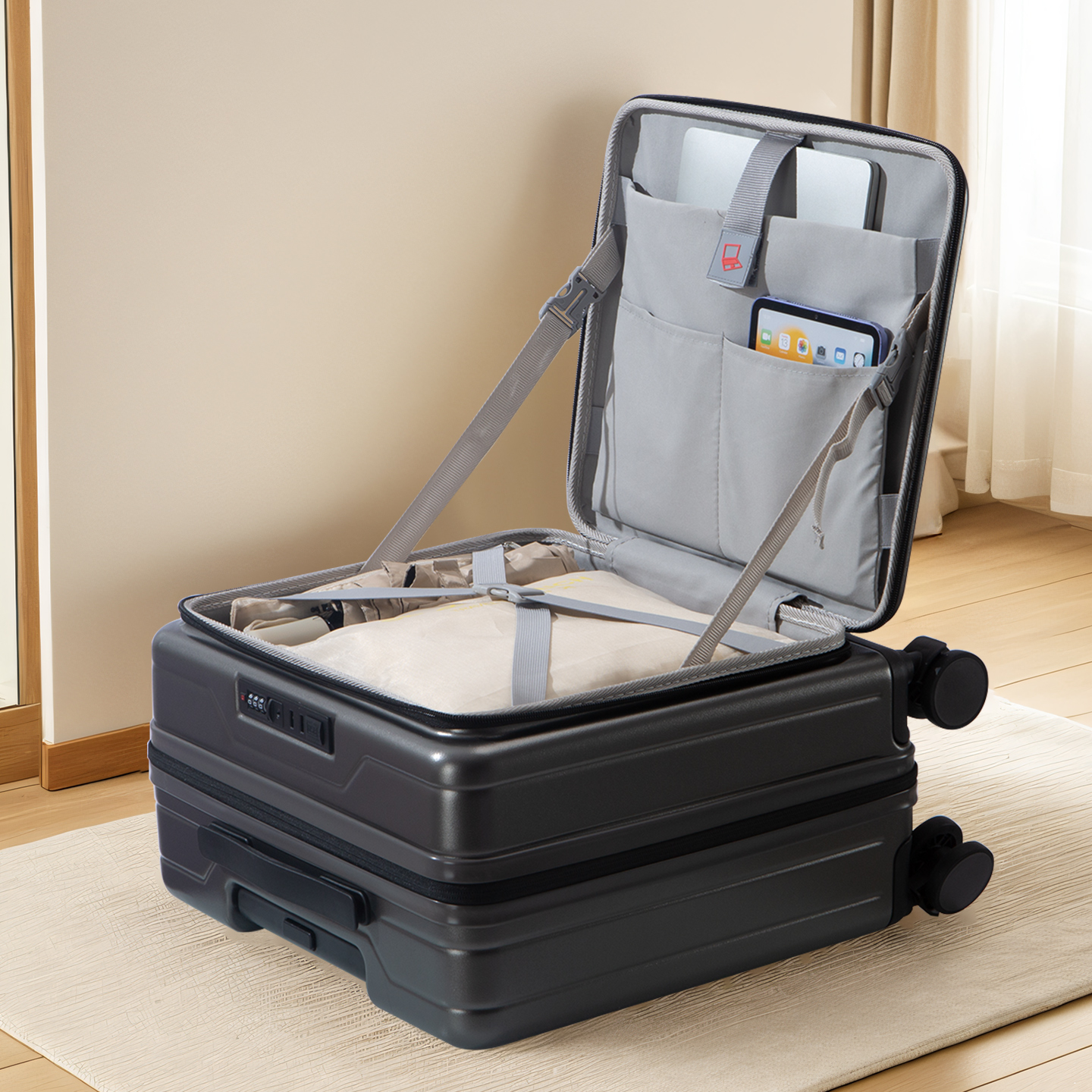 前开一体式小行李箱可登机旅游箱