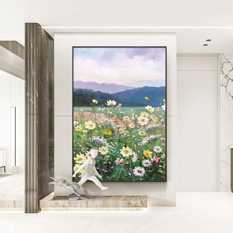 纯手绘风景花卉油画挂画现代立体装饰画玄关壁画客厅走廊过道挂画图片