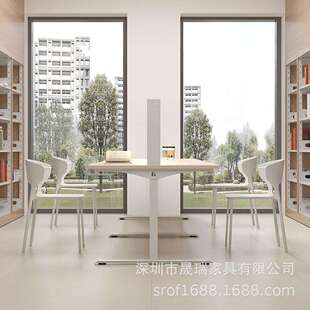 现代学校图书馆6人一组阅览桌自习室带电源照明灯学习培训电脑桌