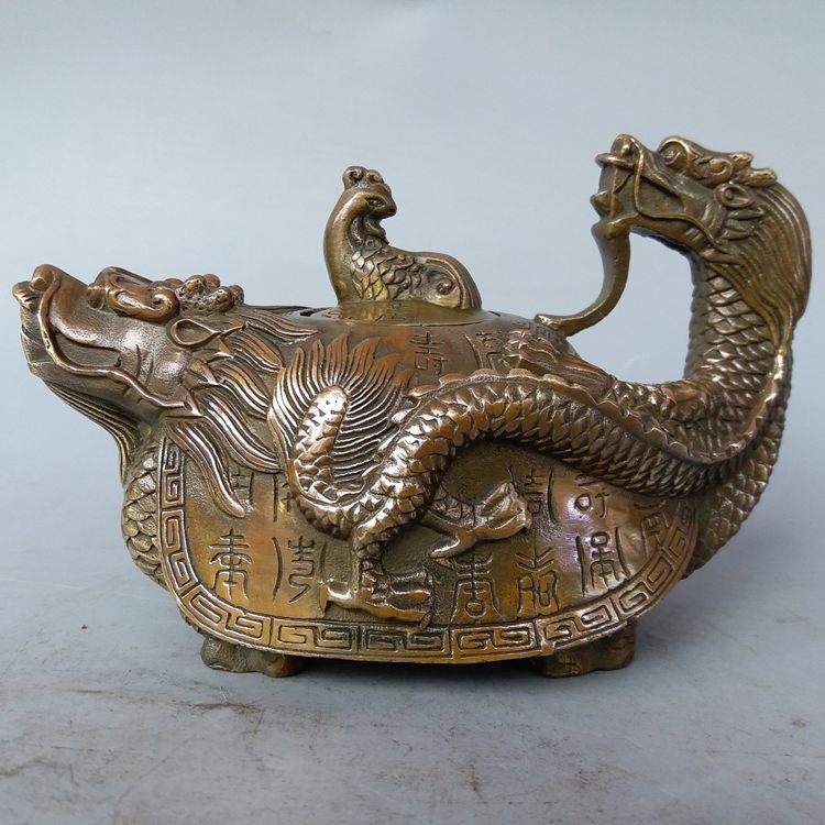 仿古铜器龙龟壶百寿龟壶龙茶壶家居装饰工艺品摆件