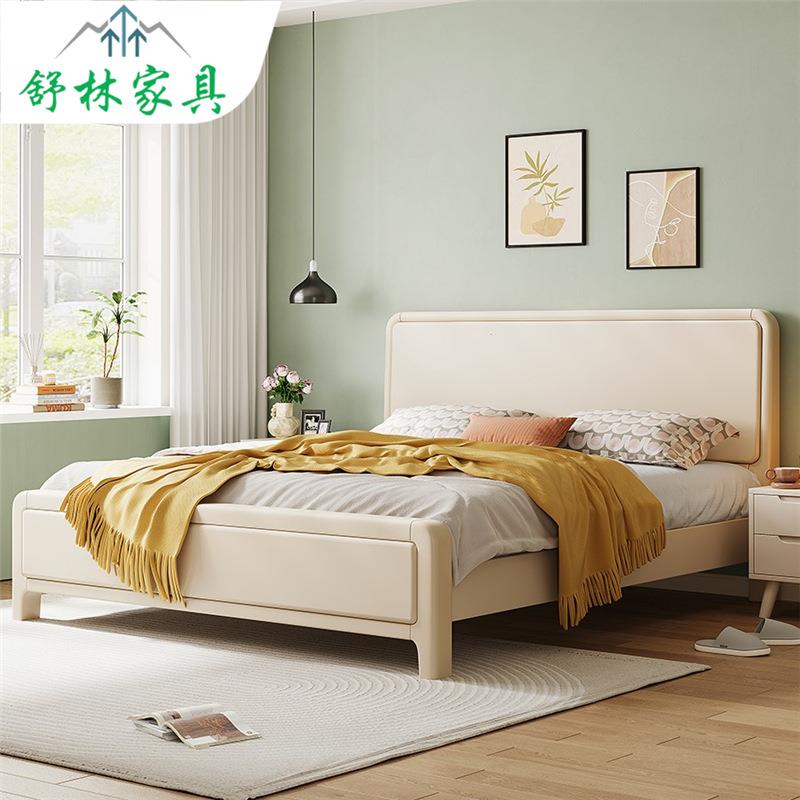 奶油风实木床白色1.8米现代简约轻奢床主卧1.5m家用双人床储物床
