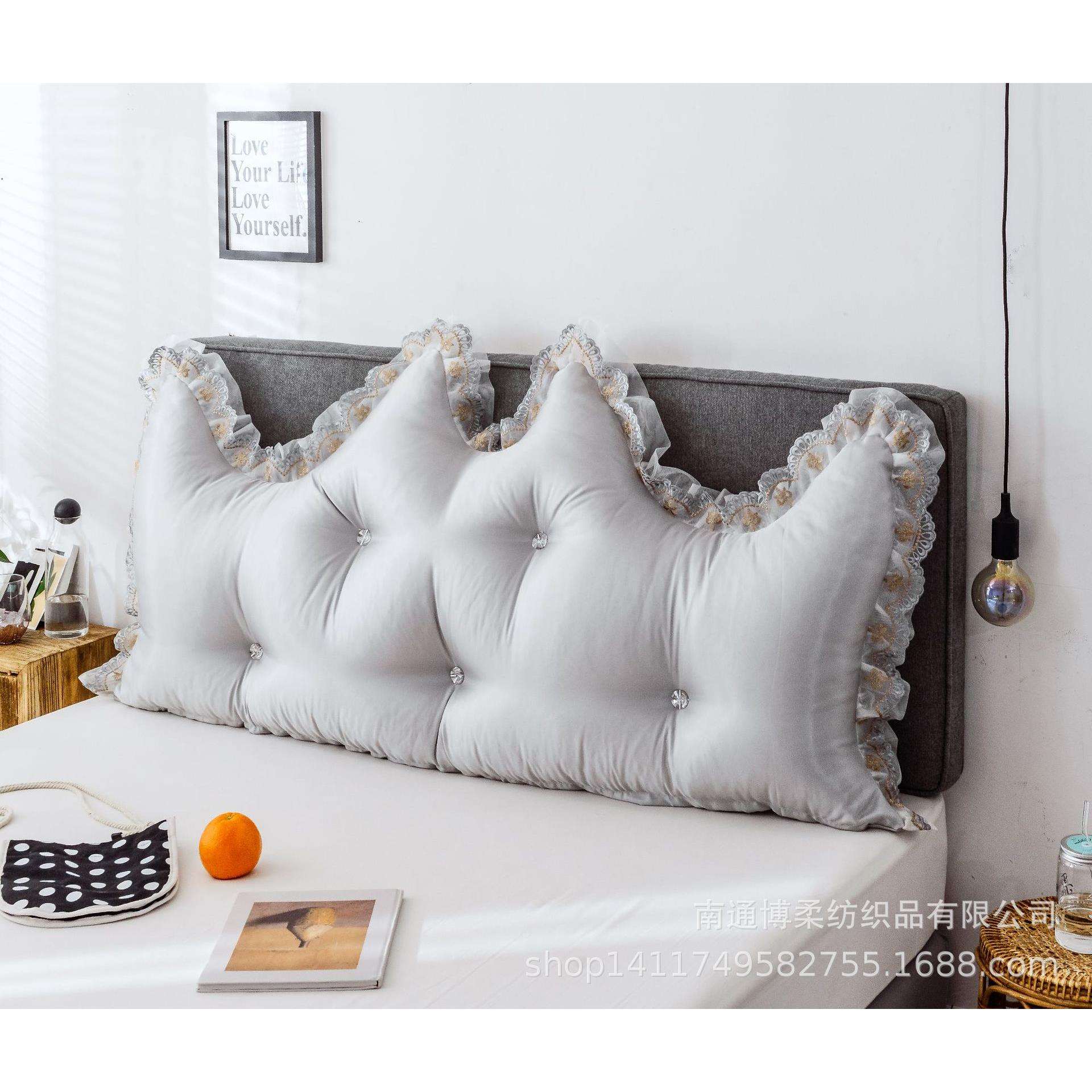 新款韩版公主花边冰丝印花床头大靠垫牛角大靠背双人枕腰靠