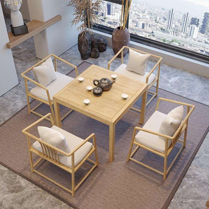新中式实木茶桌椅组合正方形棋牌桌八仙桌原木家用小户型吃饭餐桌
