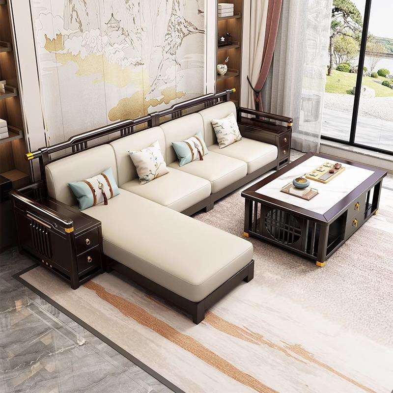 组合客厅家具大小户型现代奢储物木沙发简约新中式实木沙发轻
