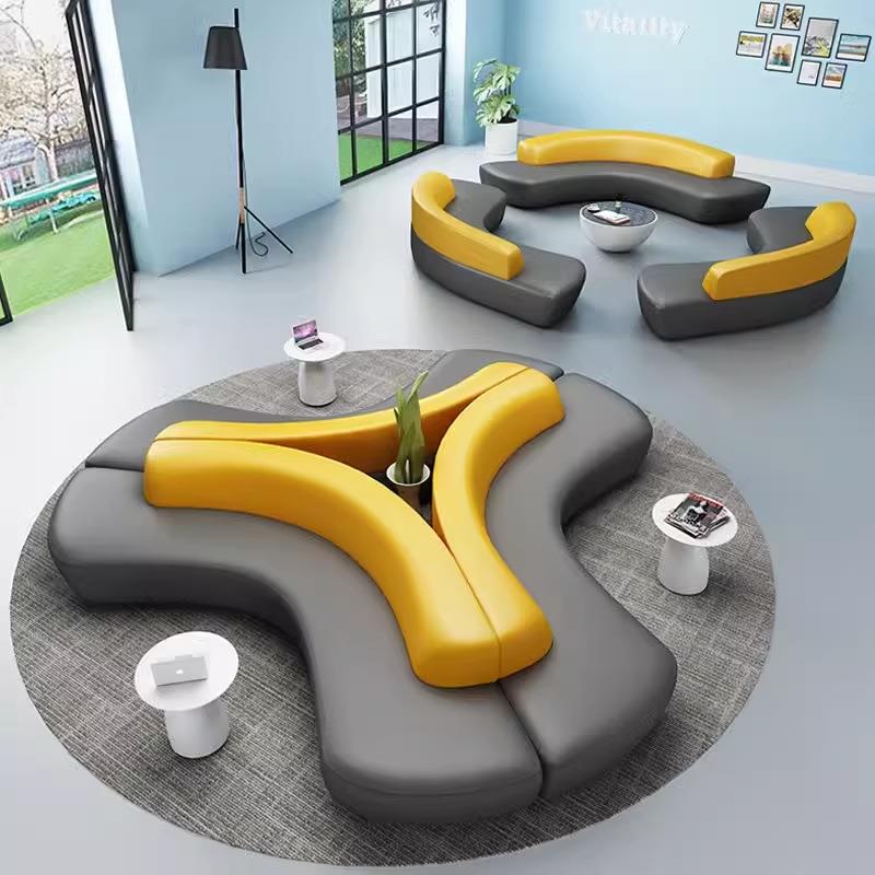 现代办公皮沙发茶几组合简约商务休闲接待大厅休息区创意异形套装