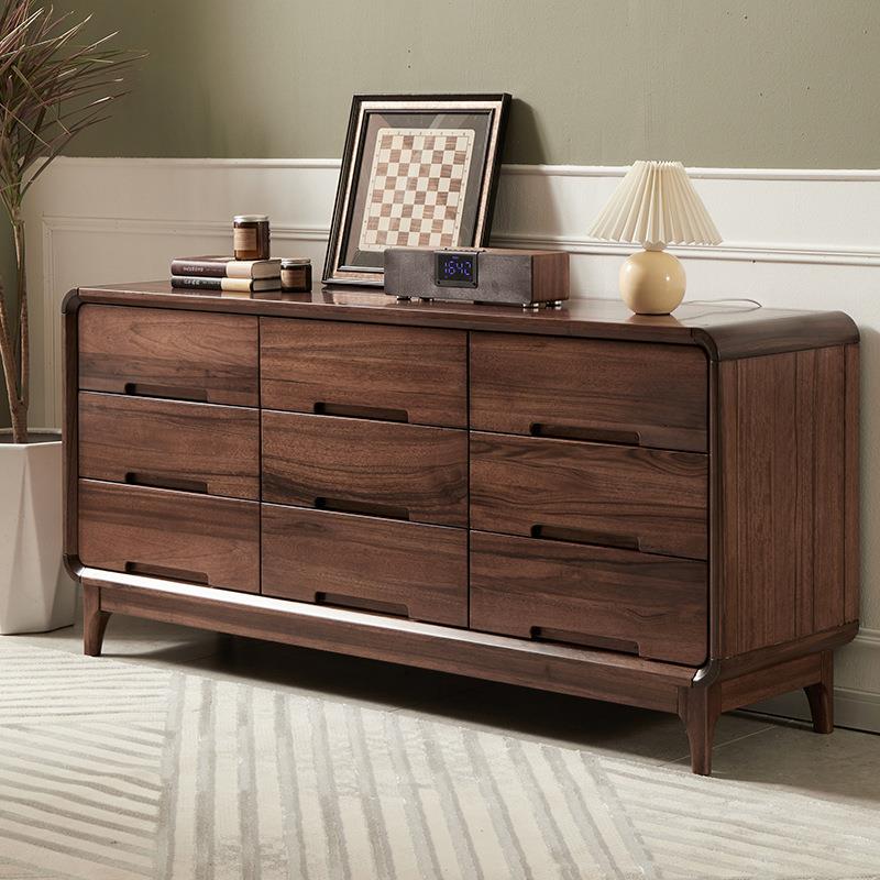 实木九斗柜简约黑胡桃木斗柜客厅储物柜抽屉柜卧室收纳柜六斗橱