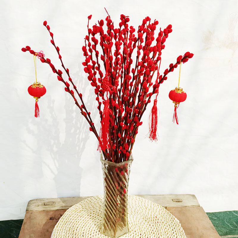 银柳真花鲜枝水培花卉盆栽红色干花福桶银柳套装带盆春节年宵装饰