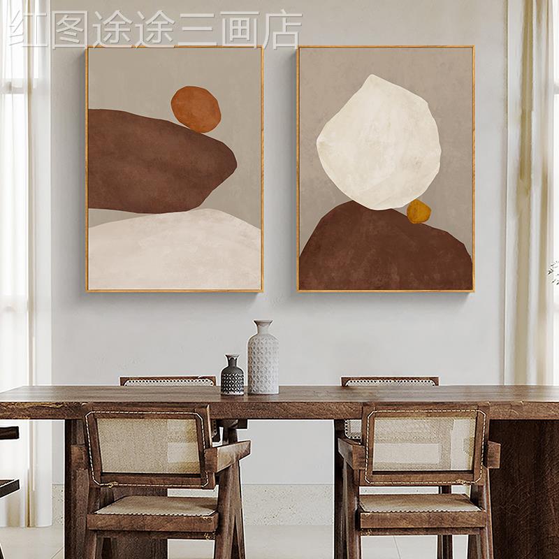 网红静候侘画寂奶象油风装景饰抽红棕色艺术壁画客厅背挂画 家居饰品 现代装饰画 原图主图