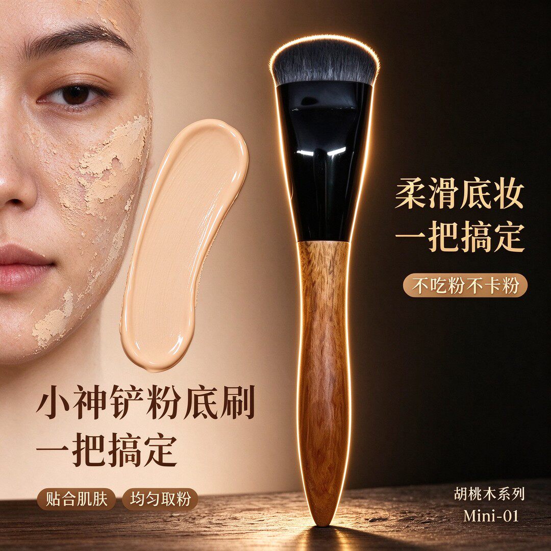 【新款升级】粉底膏刷小神铲胡桃木无痕不吃粉底液化妆师专用
