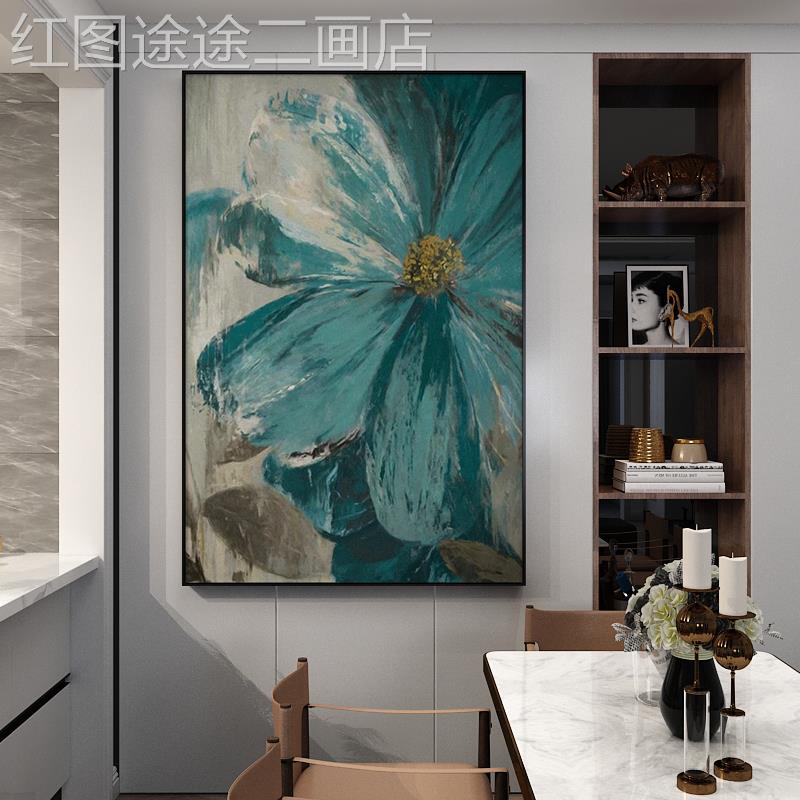 网红法廊彩象走手绘油画现代抽花餐卉高端装饰画北欧客厅厅玄关竖图片