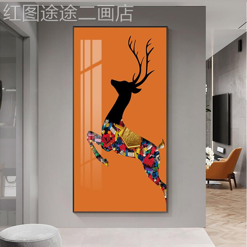 网红入玄户关装饰画竖版约走廊大过道大马壁画气轻奢公室玄幻办挂图片