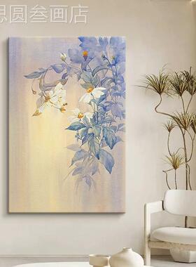 白兰纯手绘油花画新中玄关装玉饰画客厅抽象式卉紫色丙烯工笔挂画