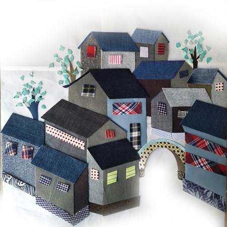 布贴画材料 江南水乡山水即时贴牛仔布老土布手工民宅半成品定制