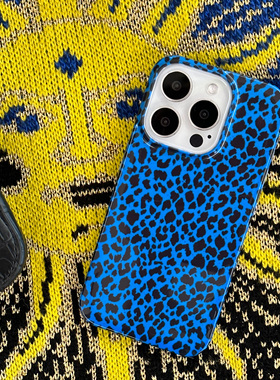 正经萍果iphone15pro手机壳蓝色豹纹亚文化y2k小众安卓华为mate原创13promax菲林磨砂亮面韩国二合一保护套