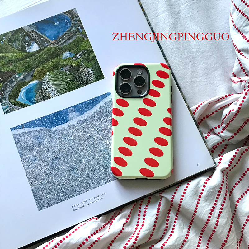 正经萍果iphone15手机壳黄红波点个性y2k小众高级艺术原创y2k安卓华为小米菲林磨砂亮面韩国二合一苹果16pro
