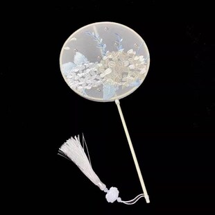 新古风宫扇古典刺绣扇子r中国风长短柄圆团扇绣花扇汉服醉清波舞