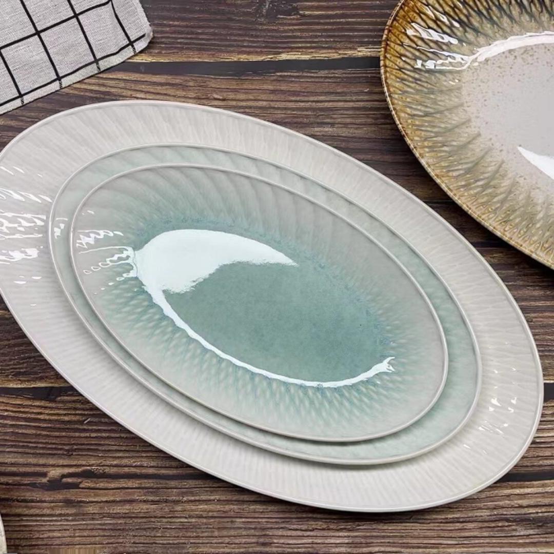 12寸大号鱼盘陶瓷椭圆盘蒸鱼鱼盘