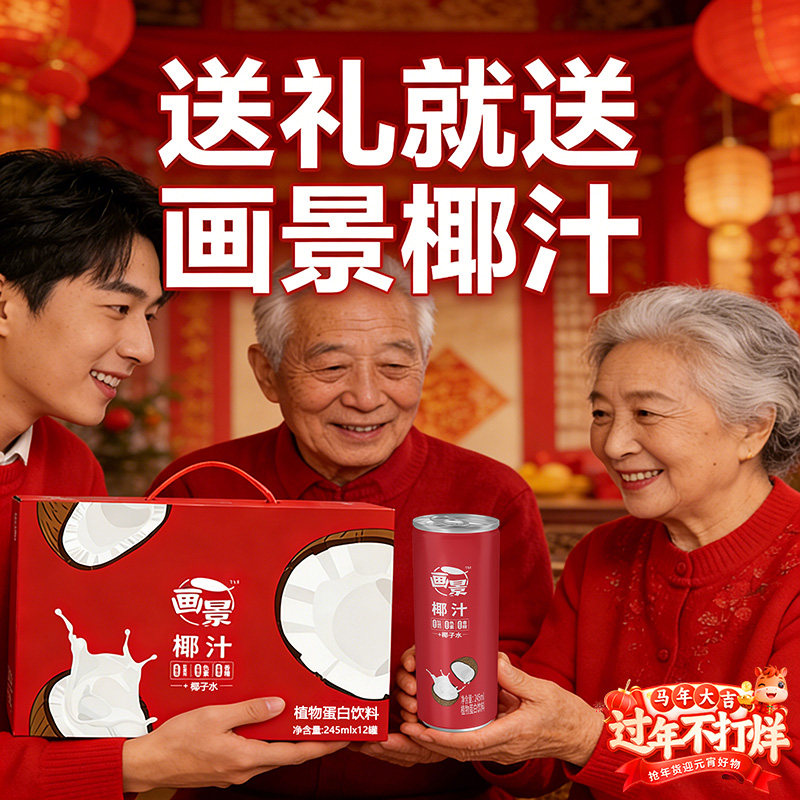 画景鲜椰子汁245mlx12瓶整箱礼盒装铁罐生榨椰汁饮料春节送礼饮品