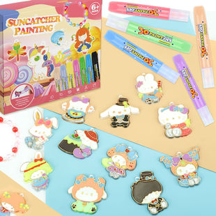 儿童手工diy制作免烤胶画套装水晶胶画圣诞卡通挂件饰品涂鸦套装