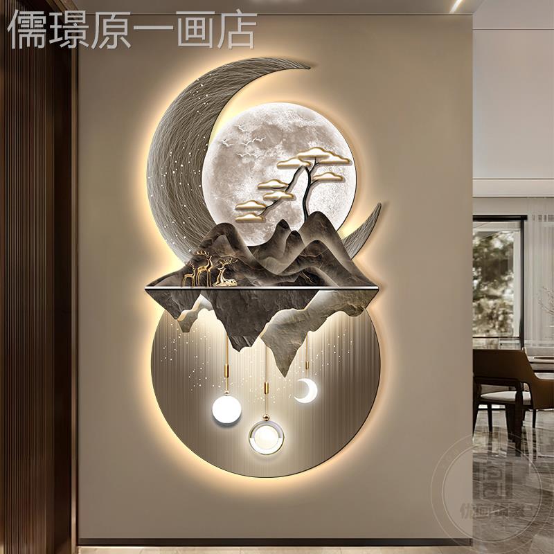 网红代道轻大奢气入户玄关装饰画现高级感麋鹿山水厅壁画走廊客过