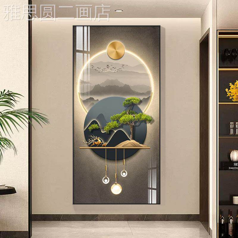 网红入户玄关饰画新中式走廊过道挂画轻鱼奢玄幻背景装墙正对门壁